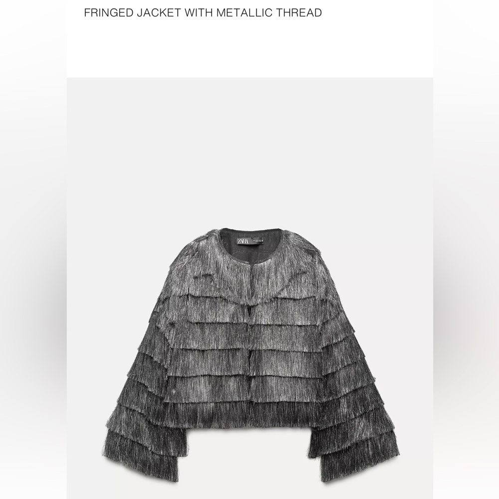 Zara FRINGED JACKET WITH METALLIC THREAD size L